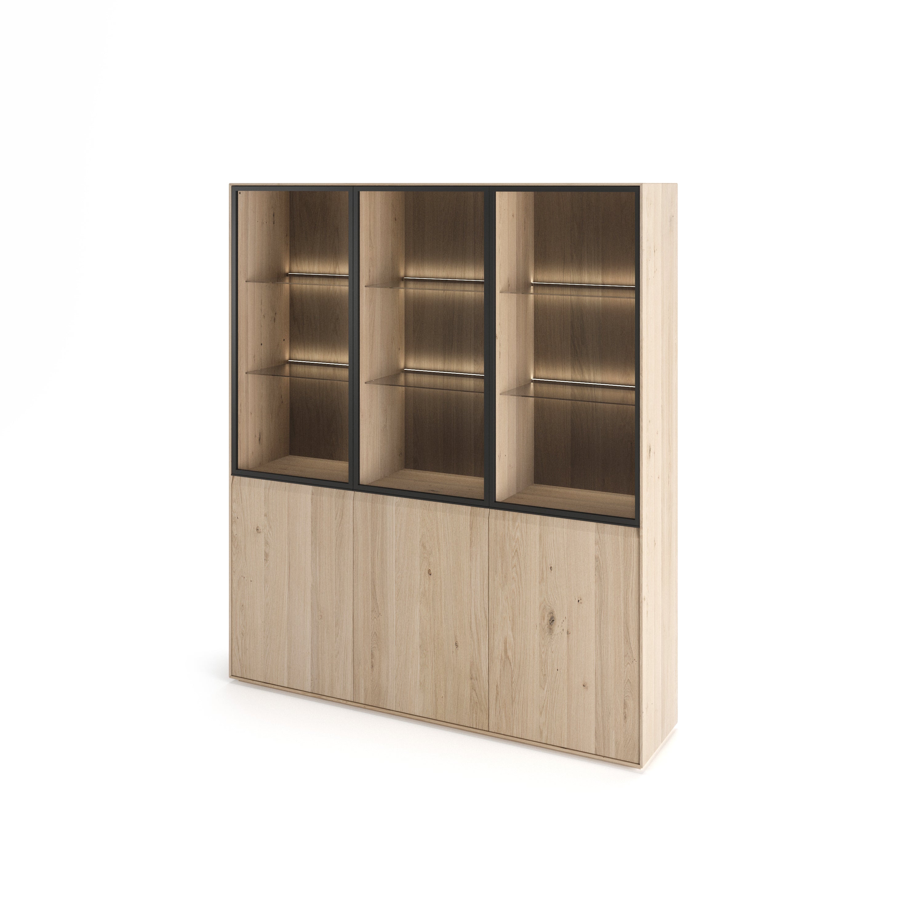Vitrine Porto com 3 portas de vidro e 3 portas de madeira