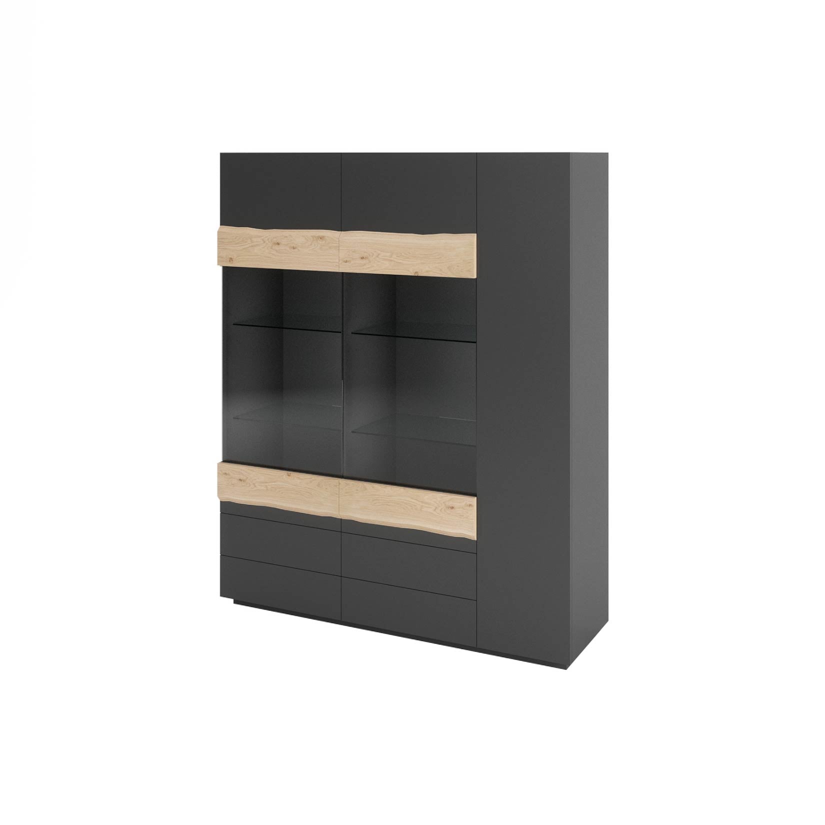 Vitrina Woodland de 3 portas e 4 gavetas
