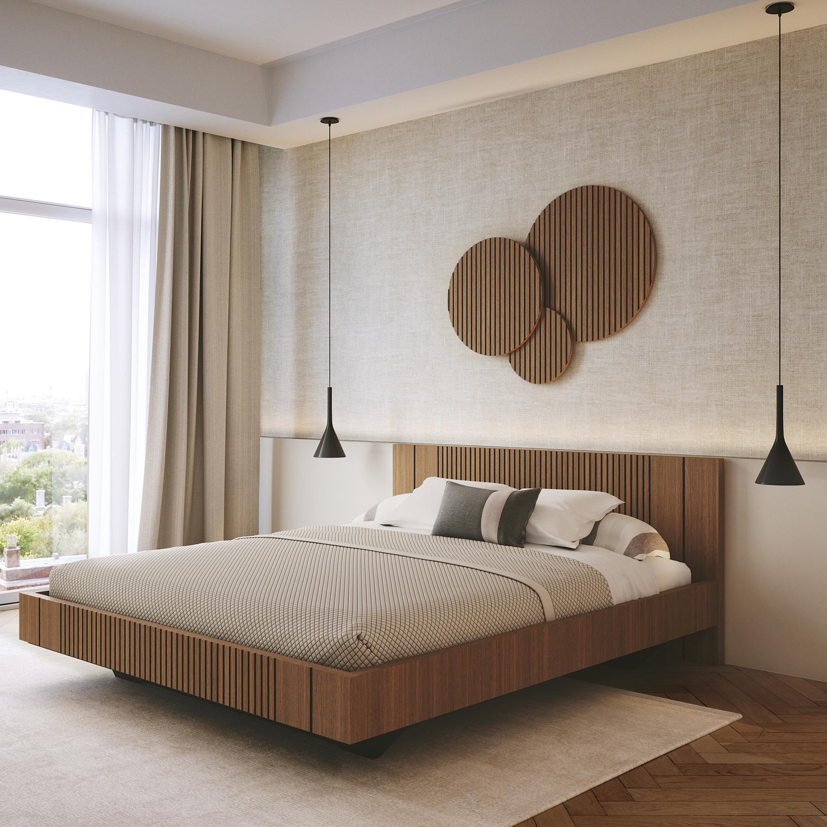 Full bed with simple Woodtale Piana headboard