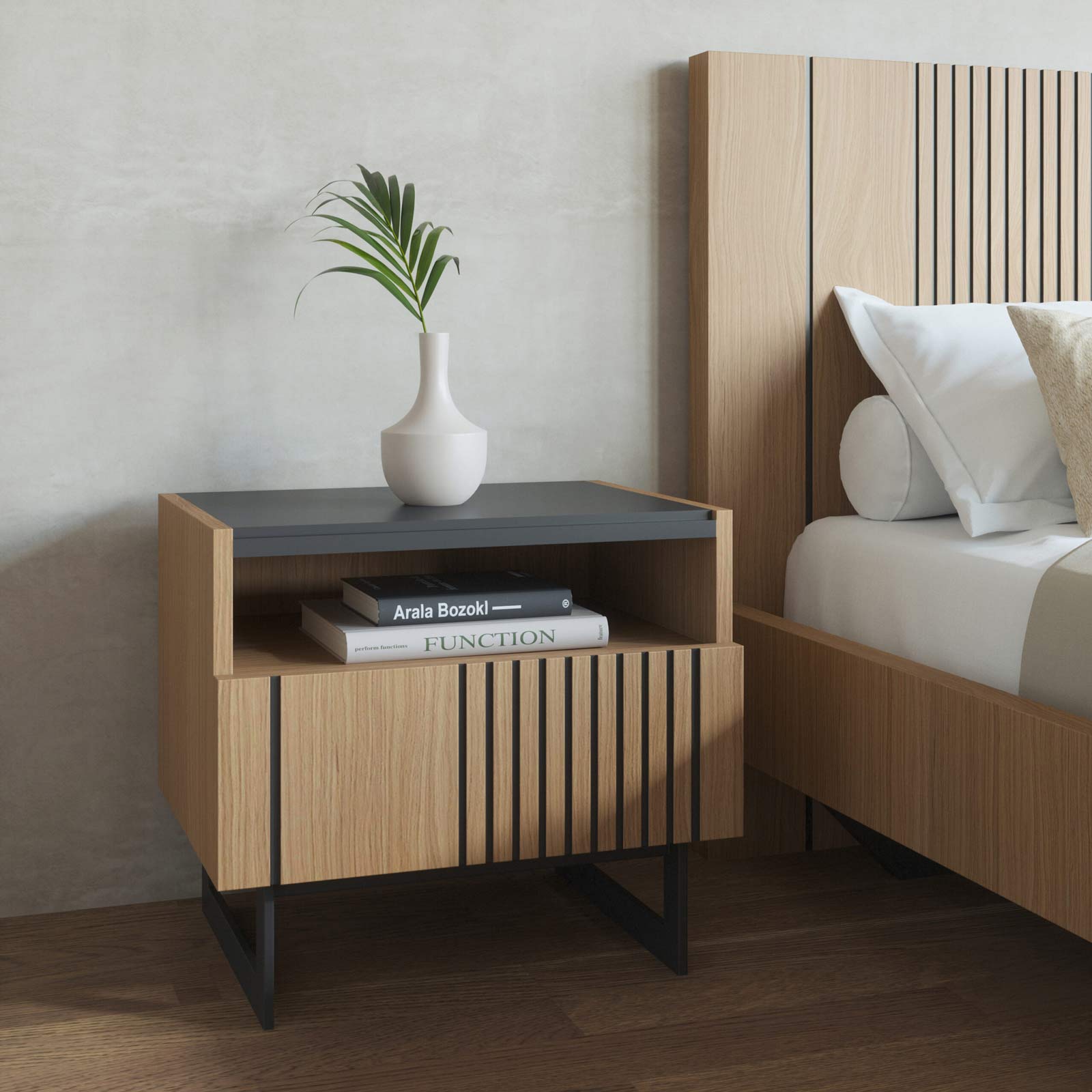 Bedside table with iron legs